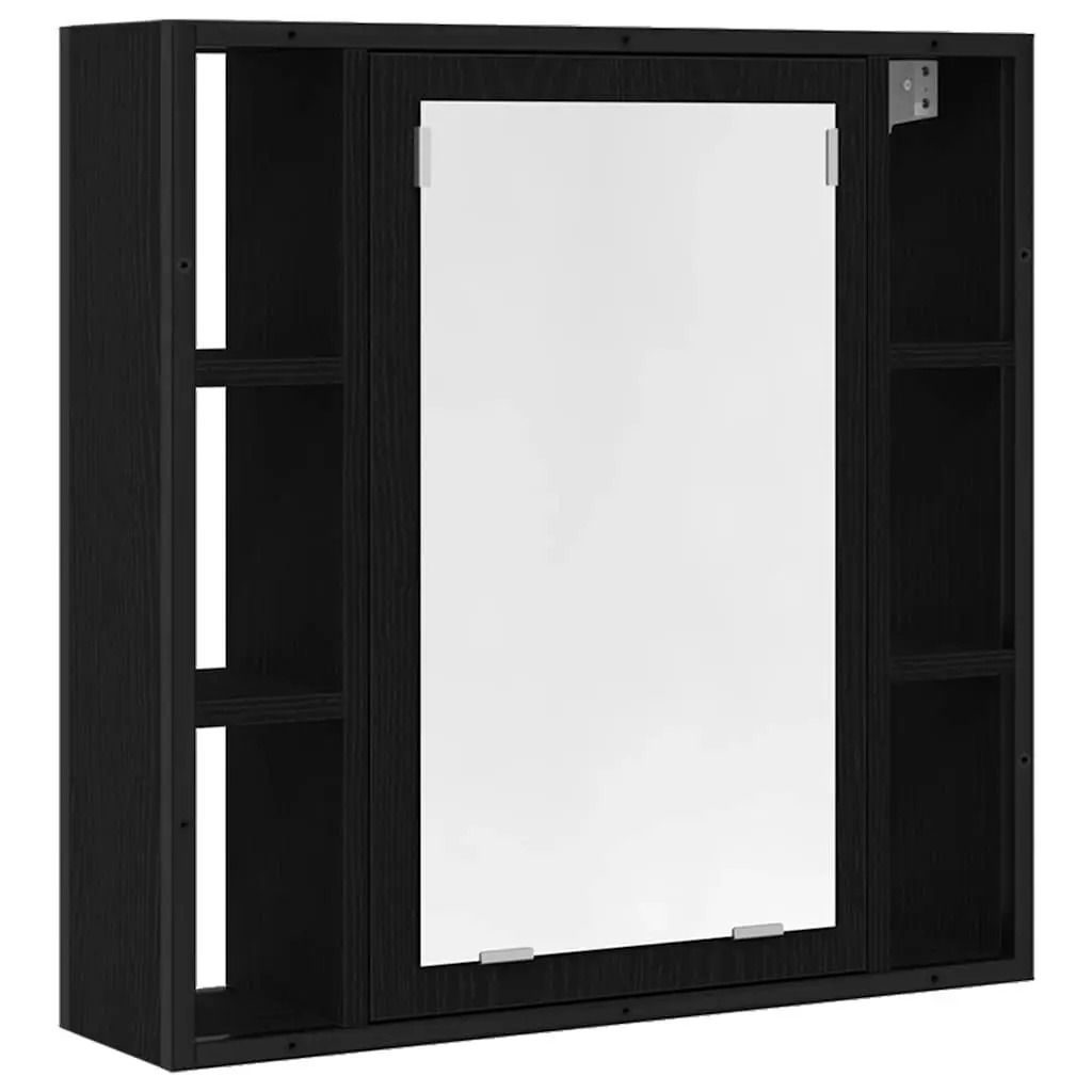 Bathroom Mirror Cabinet Wall-Mounted Storage Vanity Unit Black 60x16x60cm