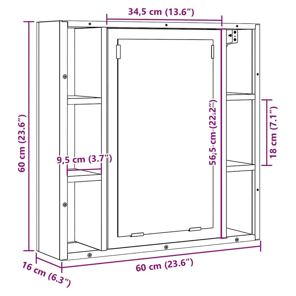 Bathroom Mirror Cabinet Wall-Mounted Storage Vanity Unit Black 60x16x60cm