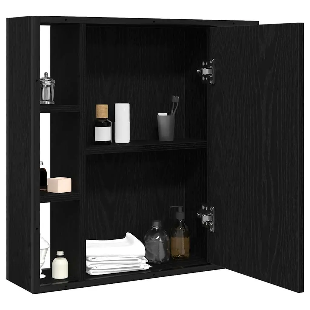 Bathroom Mirror Cabinet Wall-Mounted Storage Vanity Unit Black 60x16x60cm