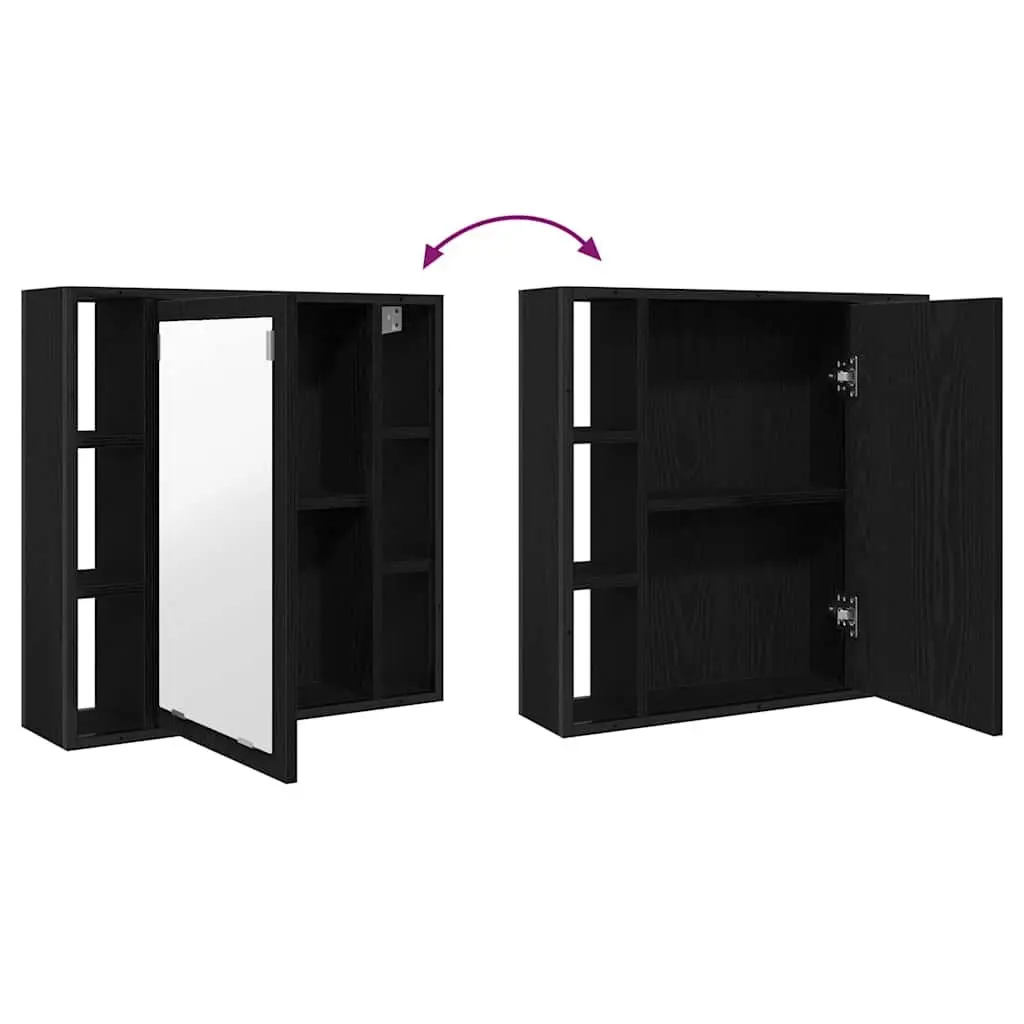 Bathroom Mirror Cabinet Wall-Mounted Storage Vanity Unit Black 60x16x60cm
