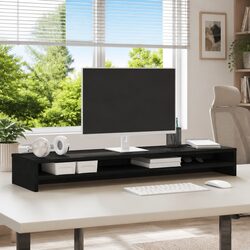 Monitor Stand Engineered Wood TV Riser Desk Organiser Black Oak 100x24x13cm