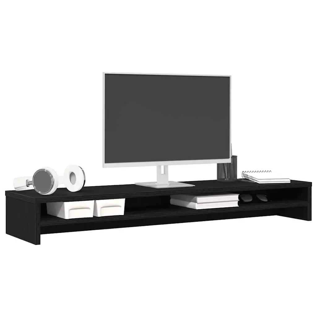 Monitor Stand Black Oak 100x24x13cm Engineered Wood Desk Organiser