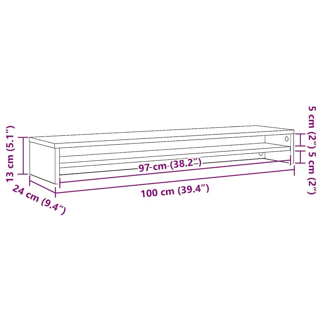 Monitor Stand Black Oak 100x24x13cm Engineered Wood Desk Organiser