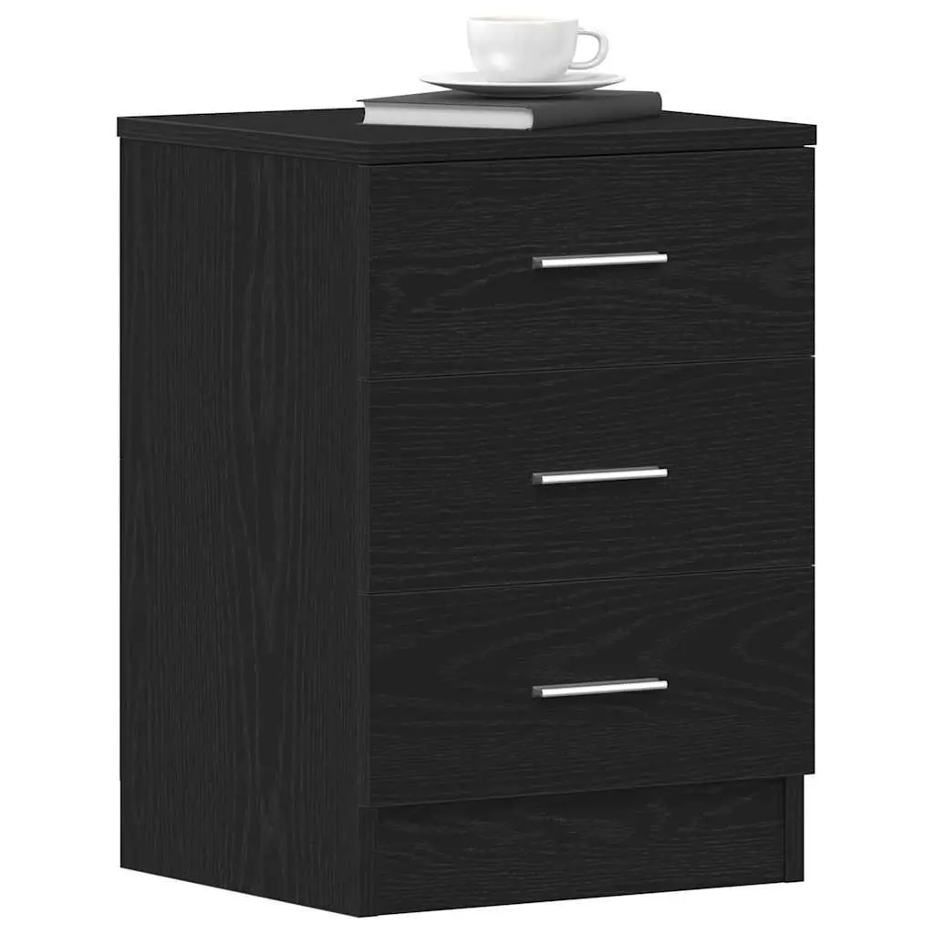 Bedside Cabinets Black Engineered Wood 38x35x55 cm Storage Nightstand 2 Piece