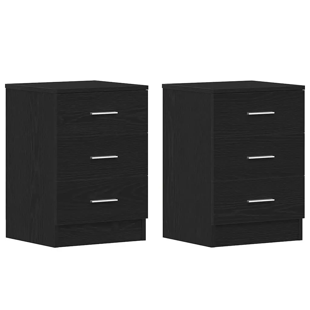 Bedside Cabinets Black Engineered Wood 38x35x55 cm Storage Nightstand 2 Piece