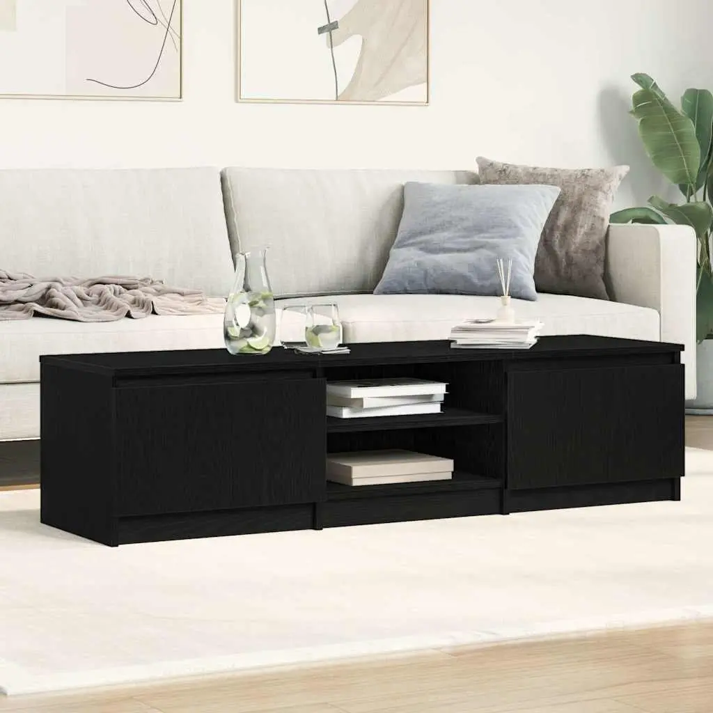 TV Stand Engineered Wood Black Oak 140x40x36cm Storage Unit for Living Room