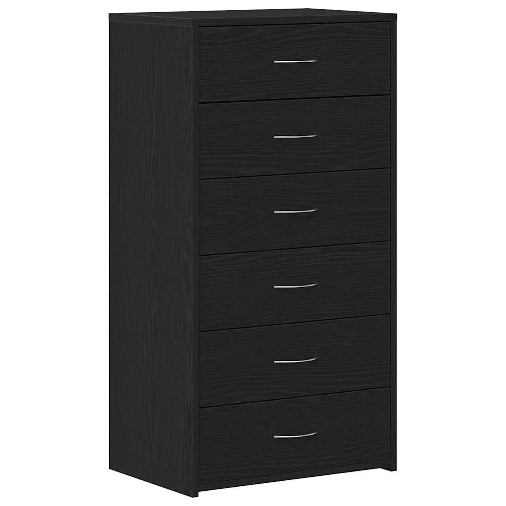 Sideboard Cabinet 6 Drawers Black Oak Engineered Wood Storage Buffet Furniture