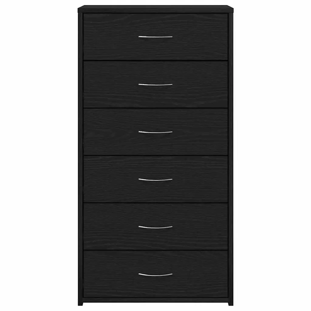 Sideboard Cabinet 6 Drawers Black Oak Engineered Wood Storage Buffet Furniture