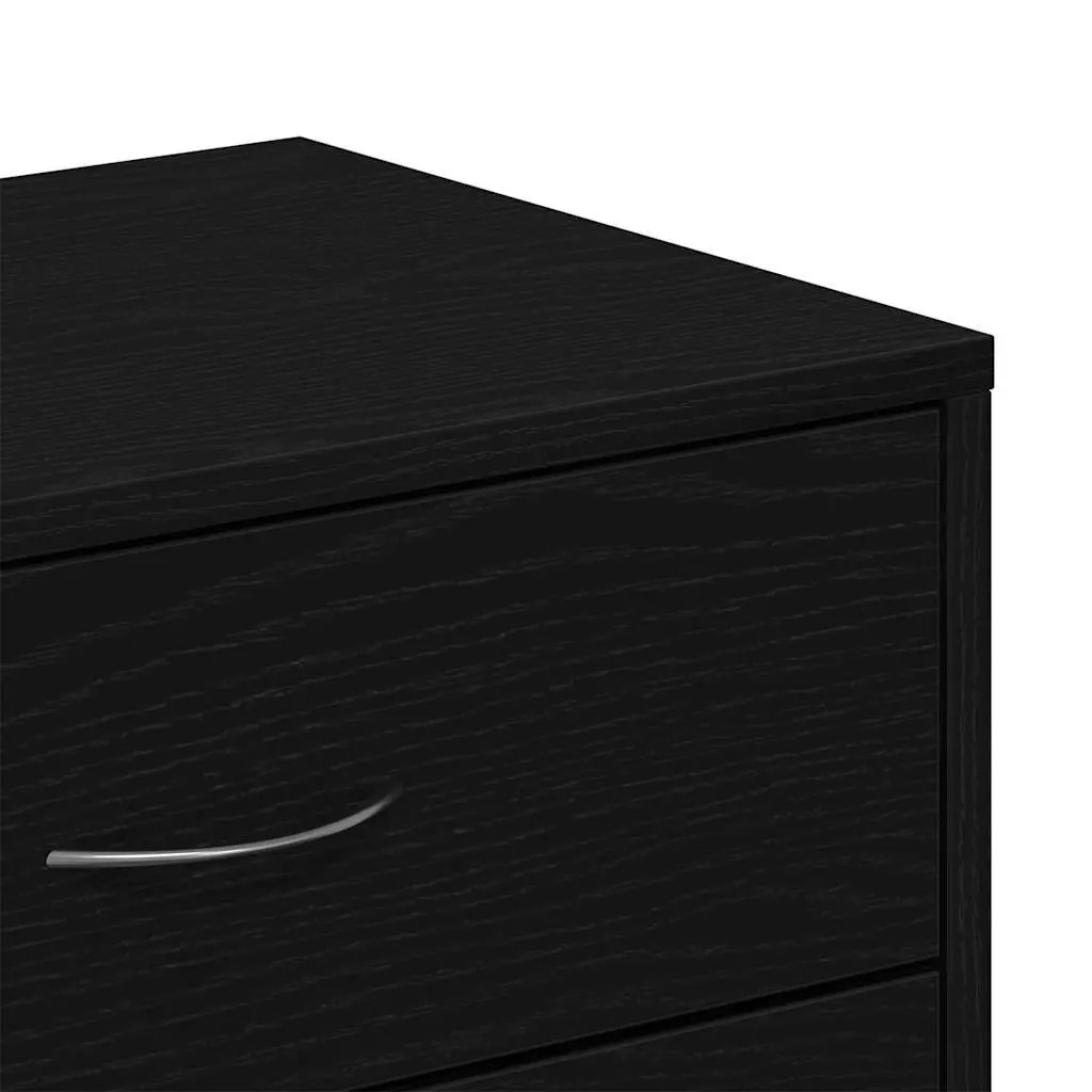 Sideboard Cabinet 6 Drawers Black Oak Engineered Wood Storage Buffet Furniture
