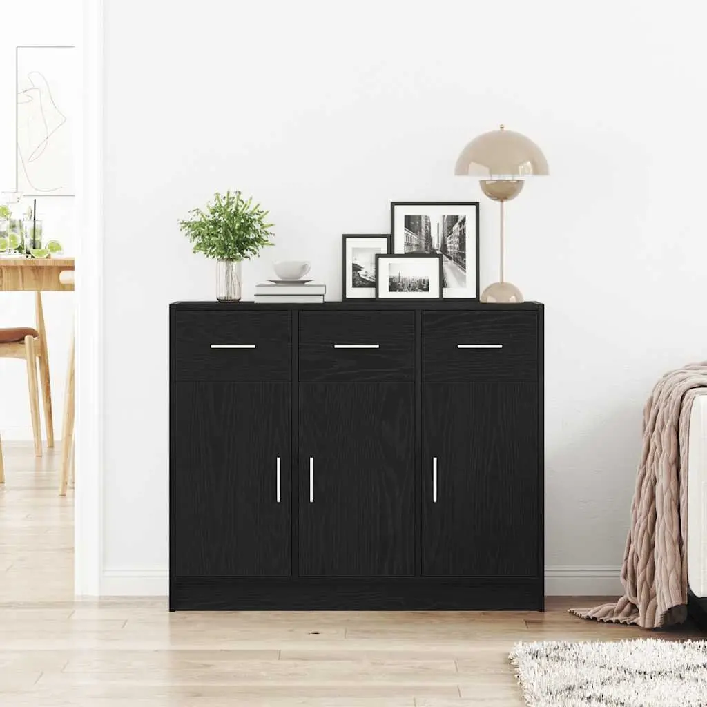 Black Oak Sideboard 91x28x75cm Engineered Wood Storage Cabinet for Dining and Living Spaces