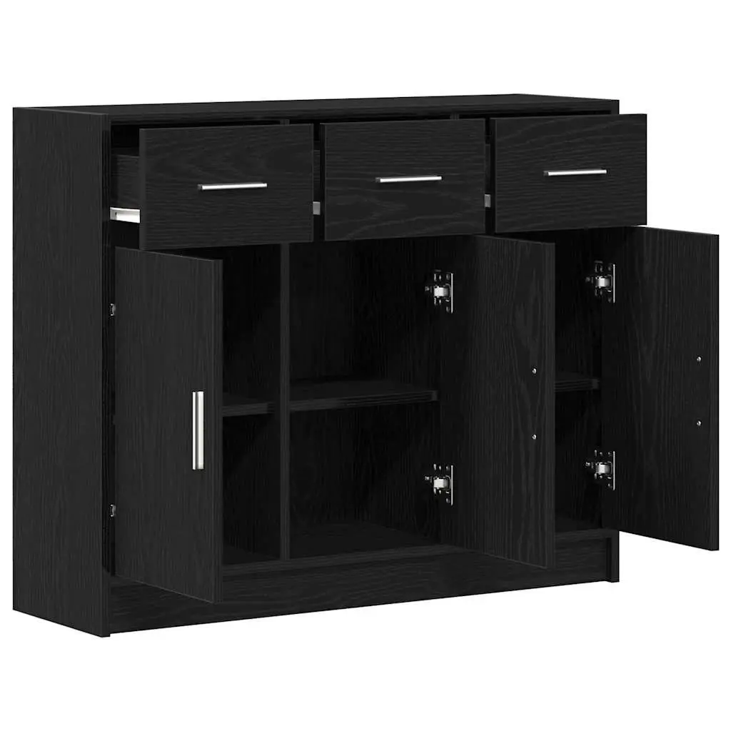 Black Oak Sideboard 91x28x75cm Engineered Wood Storage Cabinet for Dining and Living Spaces