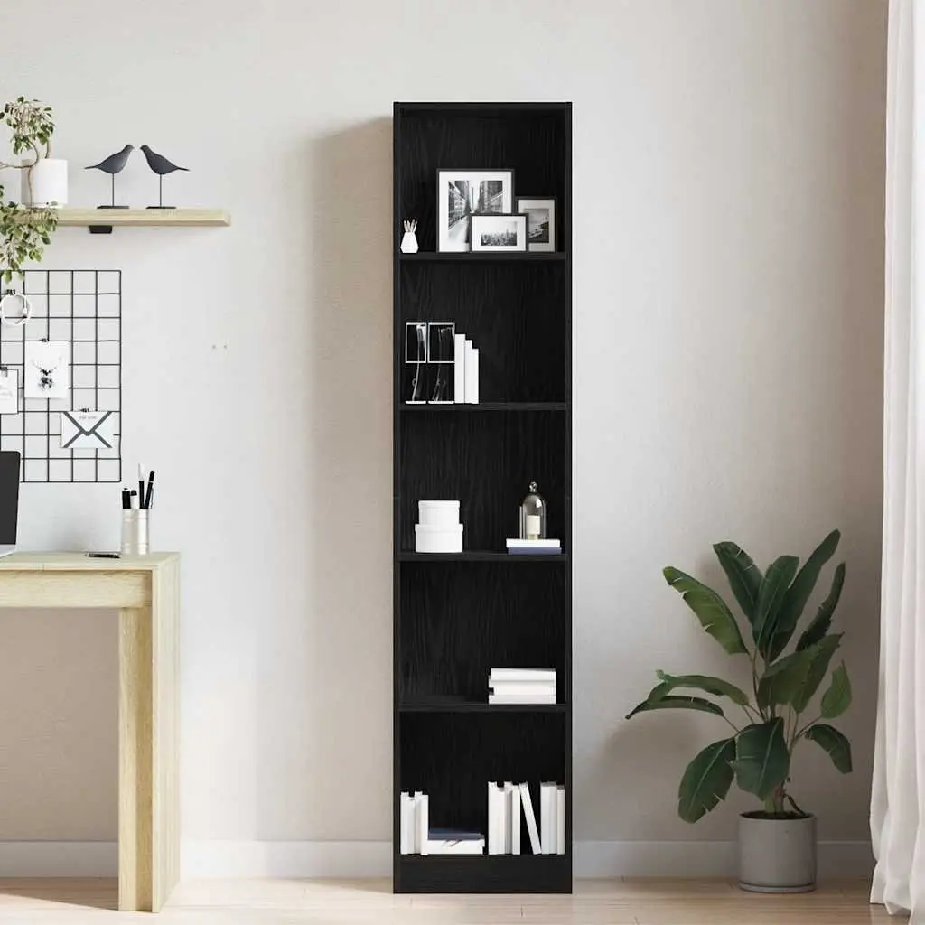 Bookcase Brown 5 Shelves Engineered Wood Storage Organiser Display Unit