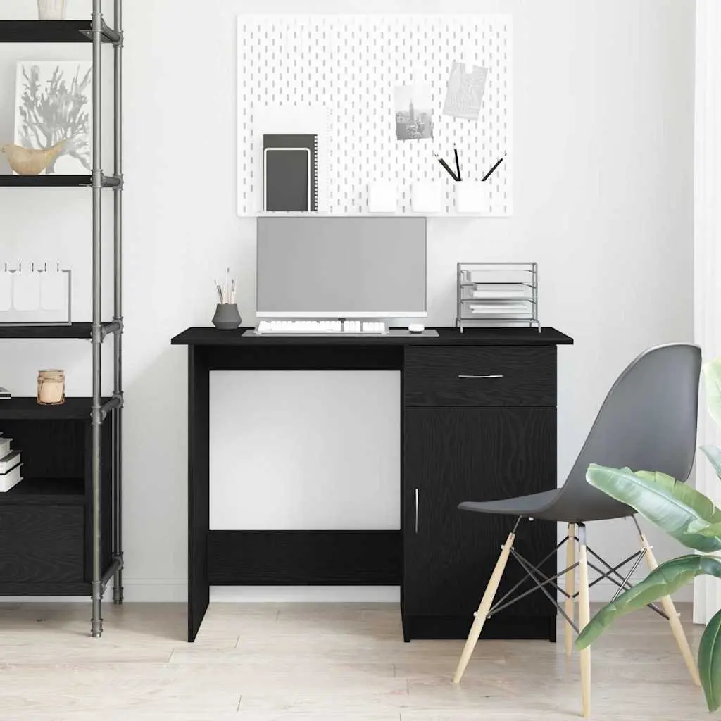 Engineered Wood Desk Black Compact 100x50x76cm Modern Home Office with Drawer