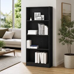 Concise Black Oak Bookshelf - 60x24x143cm