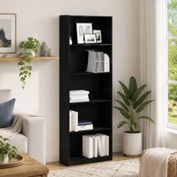 Bookshelf Freestanding Black Oak Modern Storage Unit Living Room Display Shelves