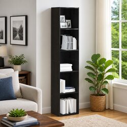 Compact Black Oak Book Cabinet 40x30x189 cm