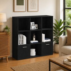Confident Choice: Black Oak 7-Compartment Book Cabinet