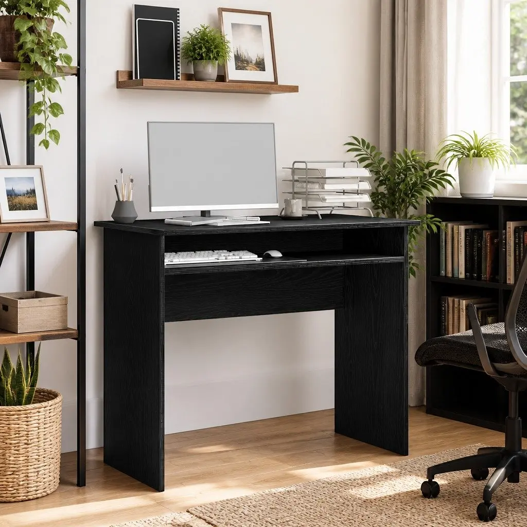Office Desk Black Oak 90x50x74cm Engineered Wood Storage Workspace