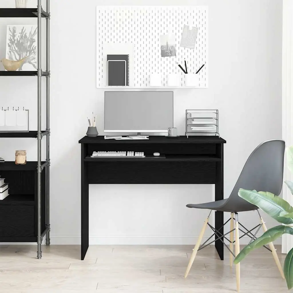 Office Desk Black Oak 90x50x74cm Engineered Wood Storage Workspace