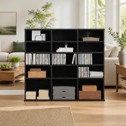 Compact Black Oak CD Cabinet 100x23x89.5cm for Easy Access
