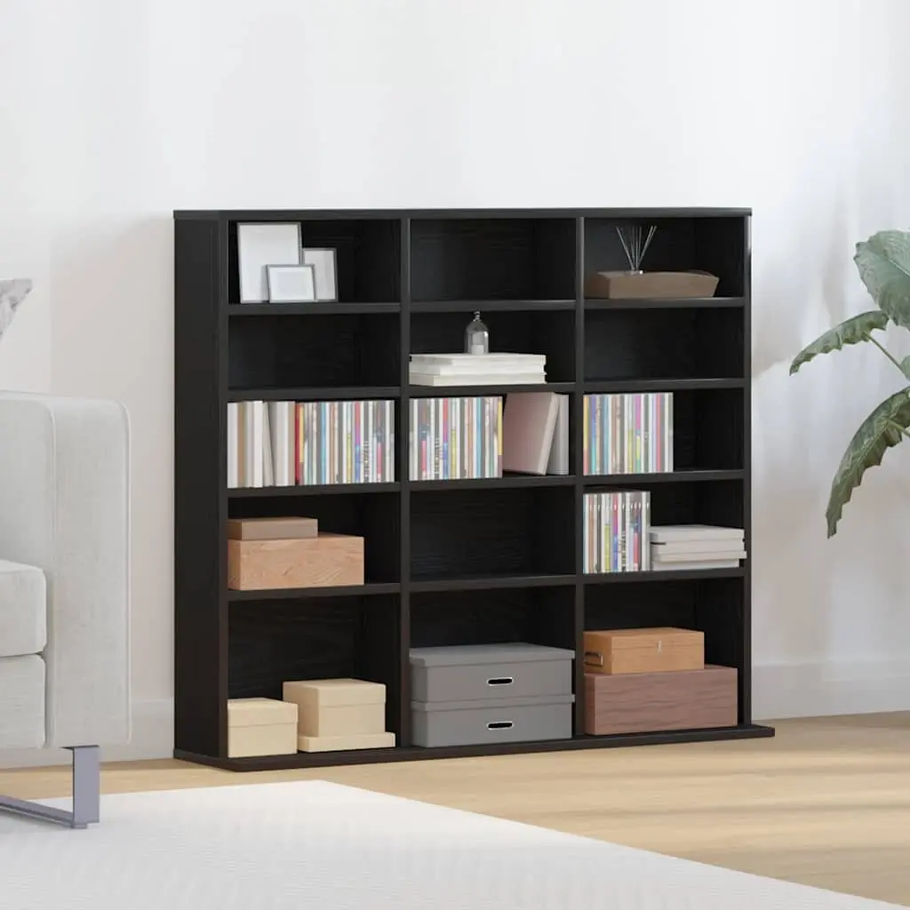 CD Cabinet Black Oak 100x23x89.5cm Engineered Wood Media Storage Organiser Unit