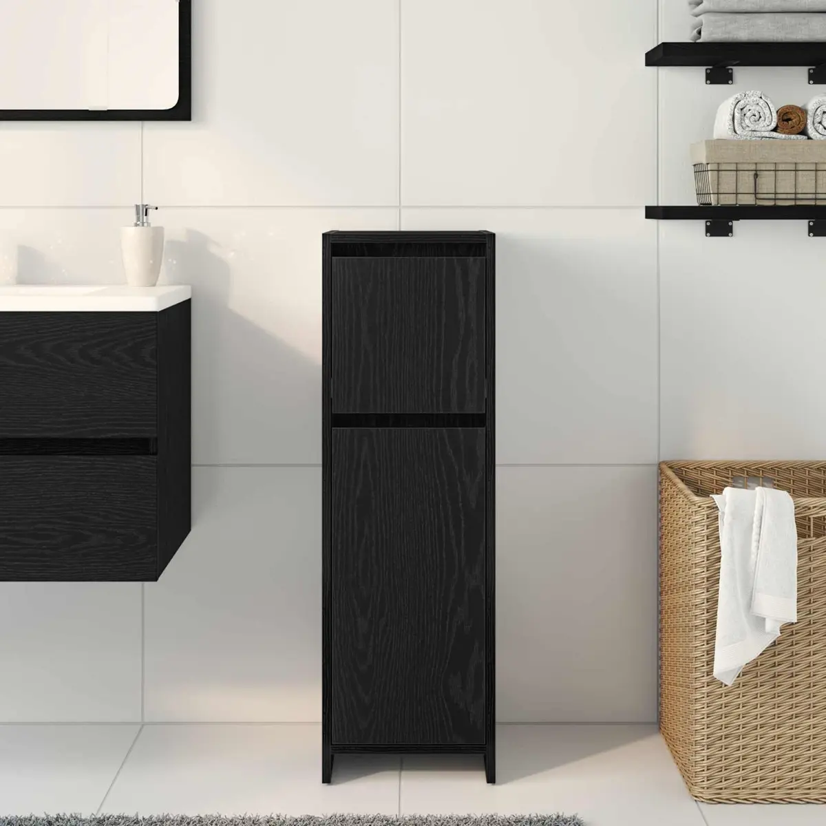 Black Oak Bathroom Cabinet for Smart Storage
