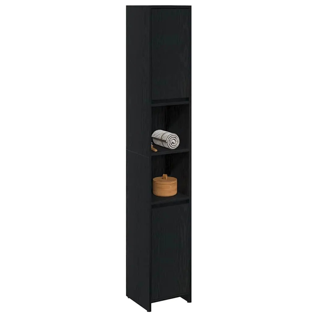 Bathroom Cabinet Black 30x30x183.5cm Engineered Wood Adjustable Shelves