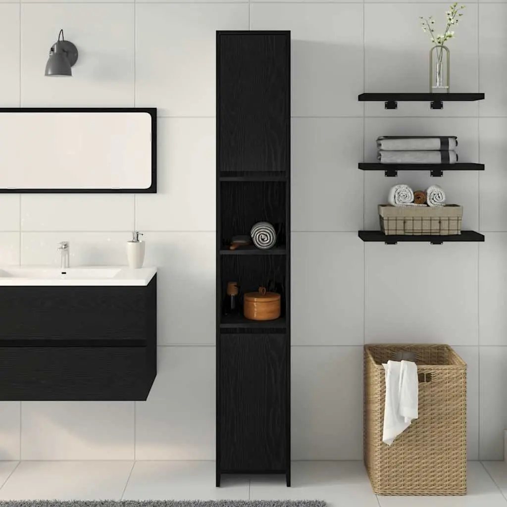 Bathroom Cabinet Black 30x30x183.5cm Engineered Wood Adjustable Shelves