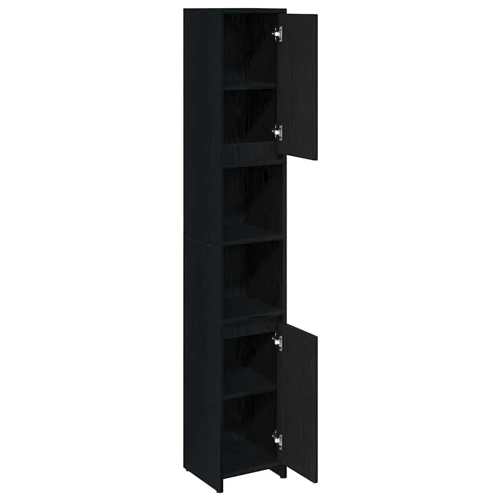 Bathroom Cabinet Black 30x30x183.5cm Engineered Wood Adjustable Shelves