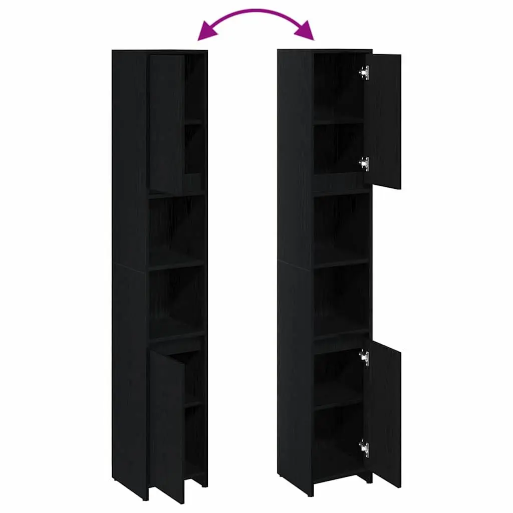 Bathroom Cabinet Black 30x30x183.5cm Engineered Wood Adjustable Shelves