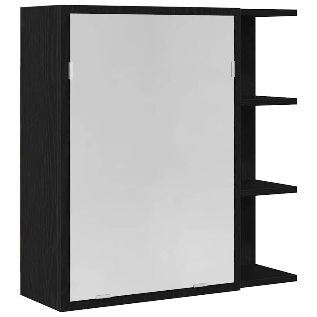 Bathroom Mirror Cabinet Wall-Mounted Storage Vanity Unit Black Oak Modern Design