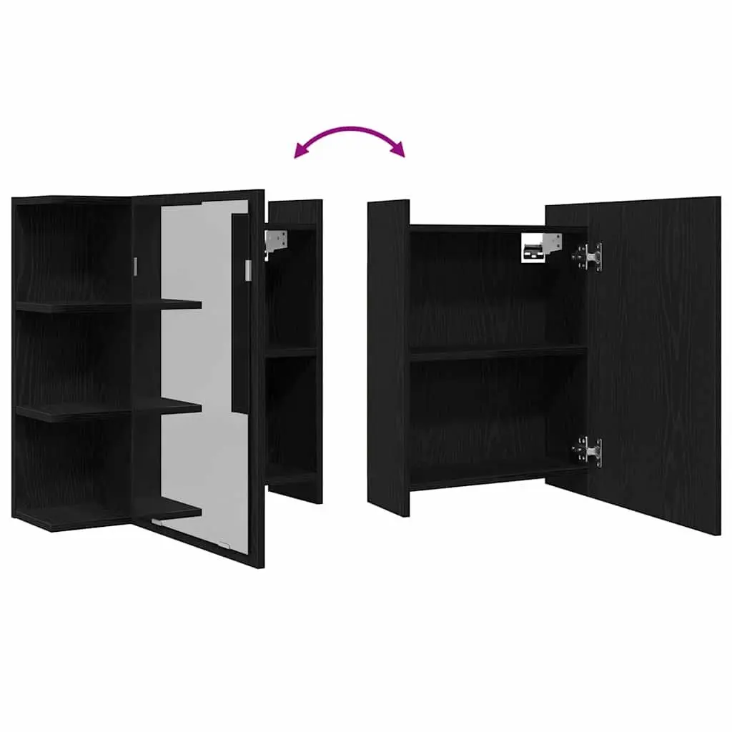 Bathroom Mirror Cabinet Wall-Mounted Storage Vanity Unit Black Oak Modern Design