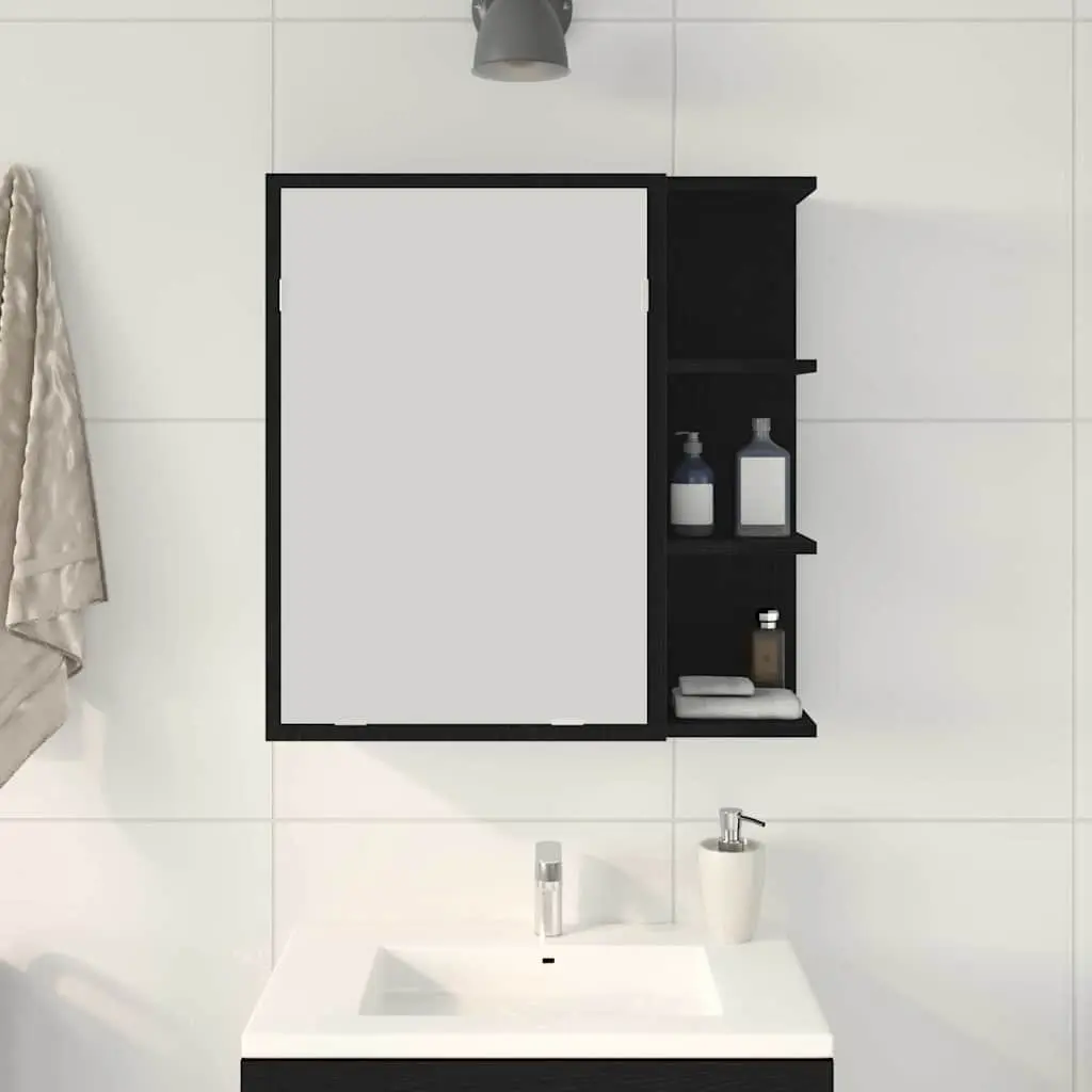 Bathroom Mirror Cabinet Wall-Mounted Storage Vanity Unit Black Oak Modern Design