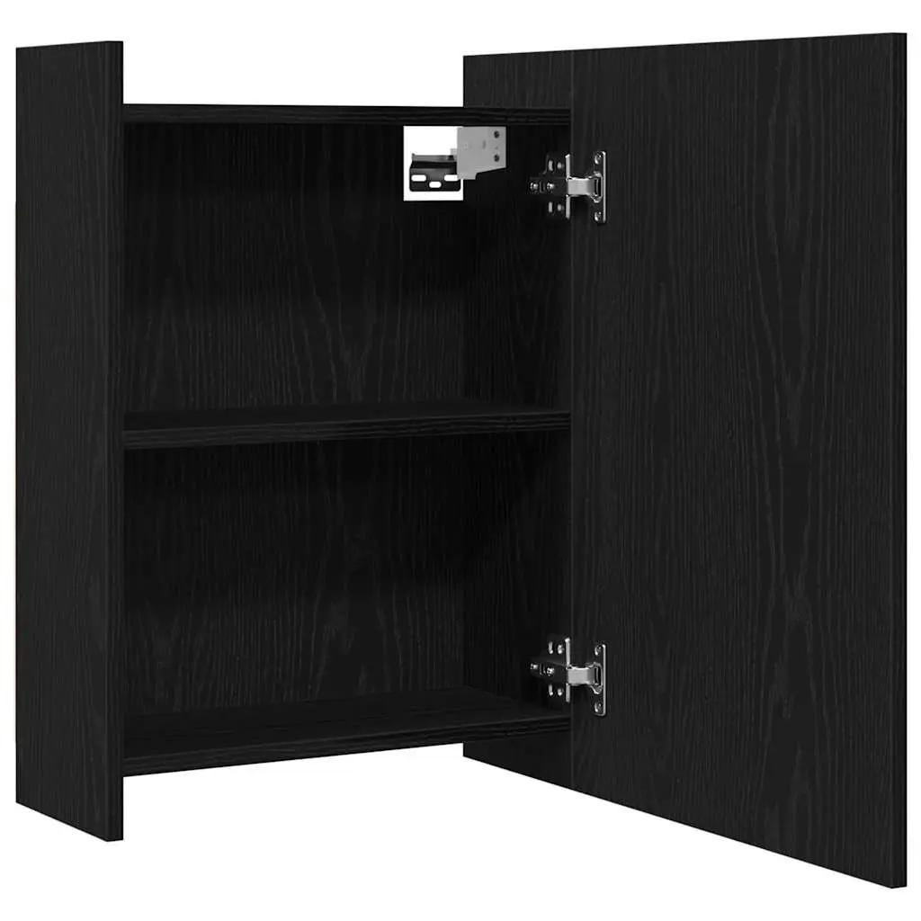 Bathroom Mirror Cabinet Wall-Mounted Storage Vanity Unit Black Oak Modern Design