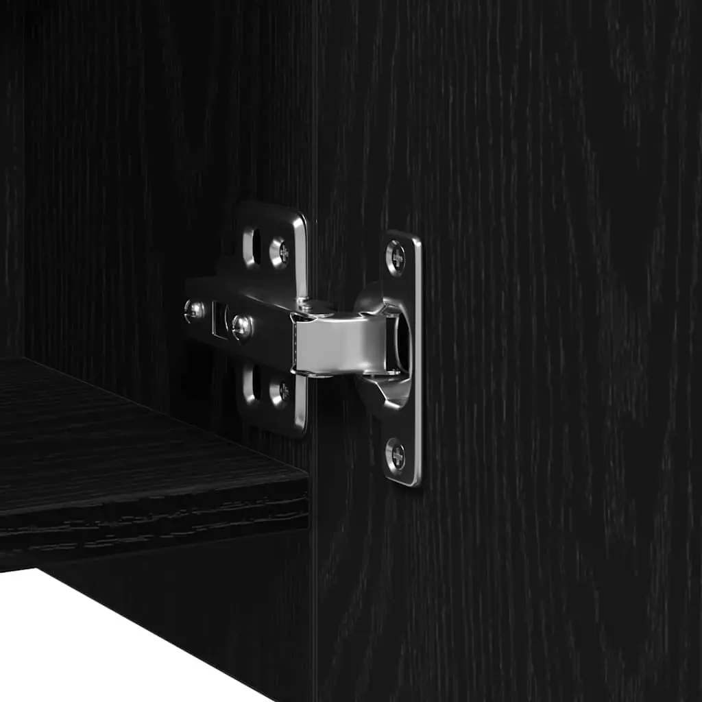 Bathroom Mirror Cabinet Wall-Mounted Storage Vanity Unit Black Oak Modern Design