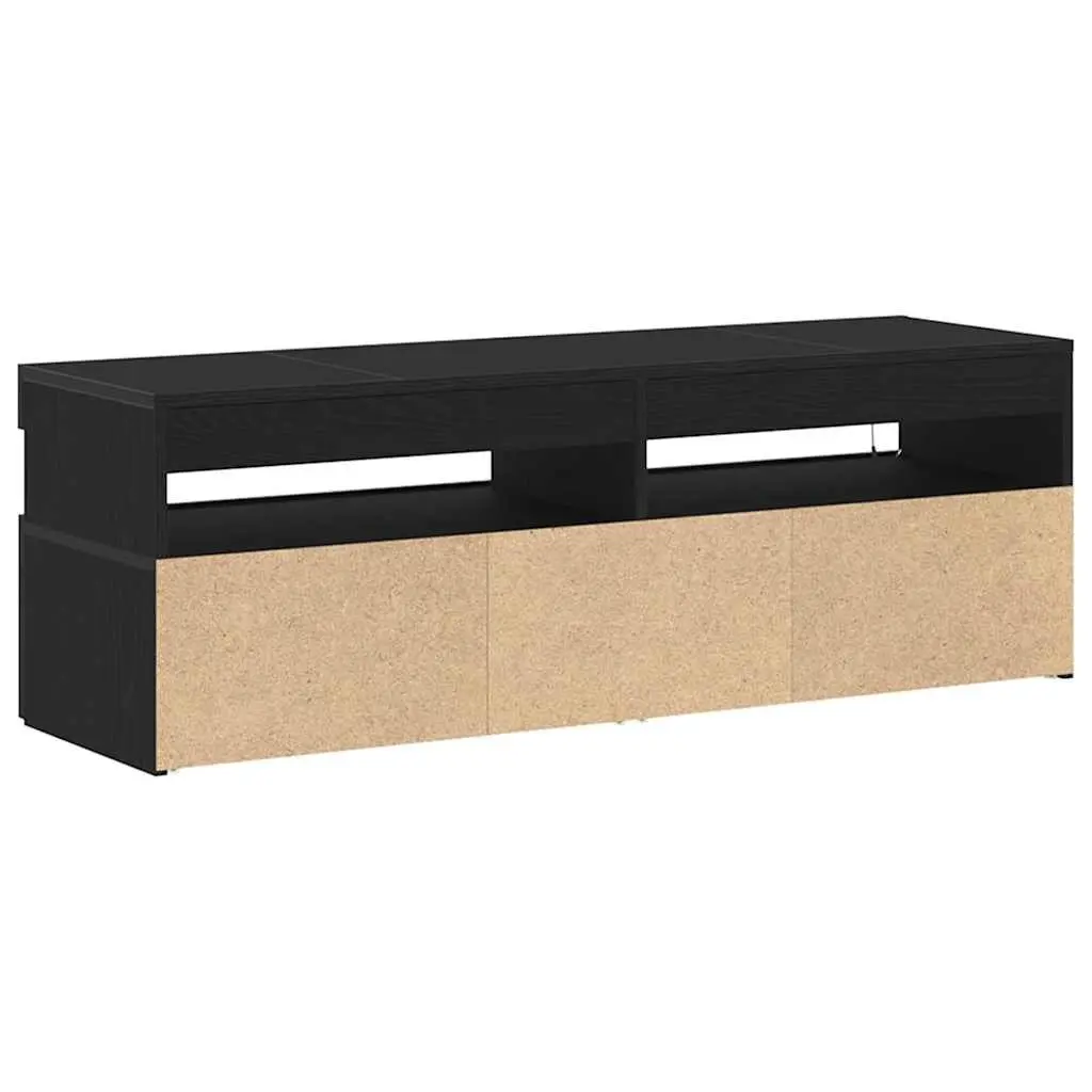TV Cabinet with LED Lighting Black Oak Living Room Media Storage Unit 120cm