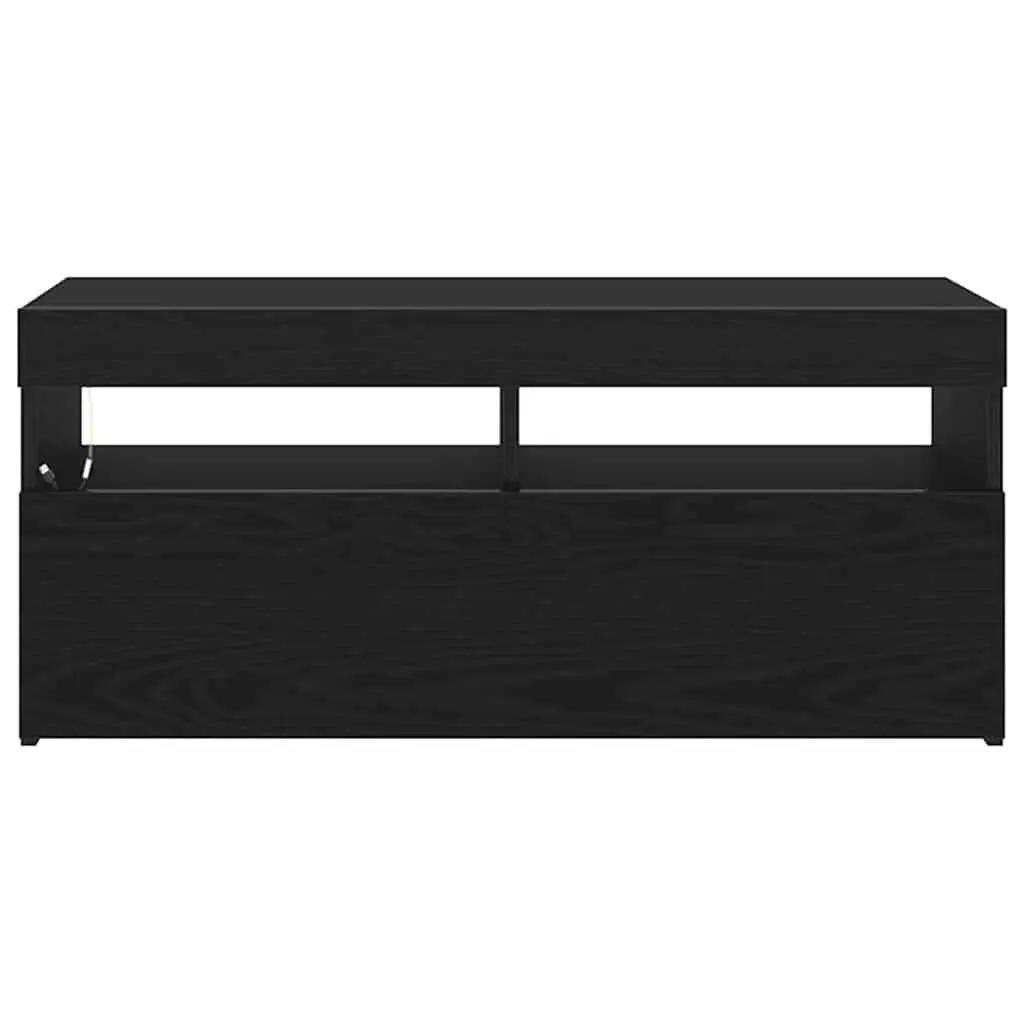 TV Cabinet with LED Lights Black Oak Living Room Entertainment Storage Unit