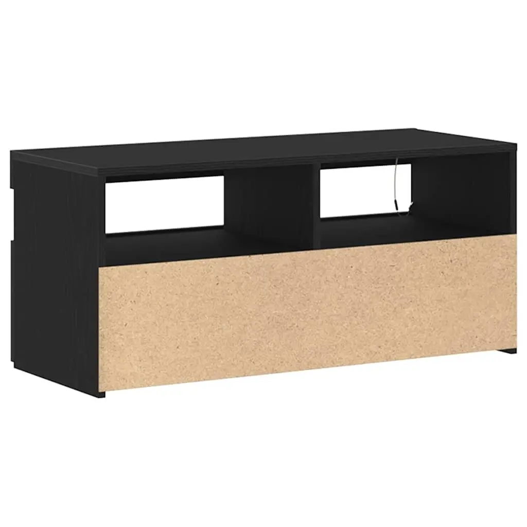 TV Cabinet with LED Lights Black Oak Living Room Entertainment Storage Unit