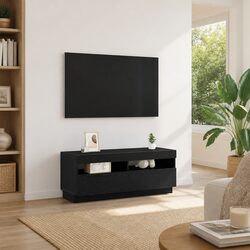 TV Cabinet Black Modern Living Room Entertainment Unit Engineered Wood