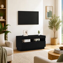 Compact Black Modern TV Cabinet with LED Features