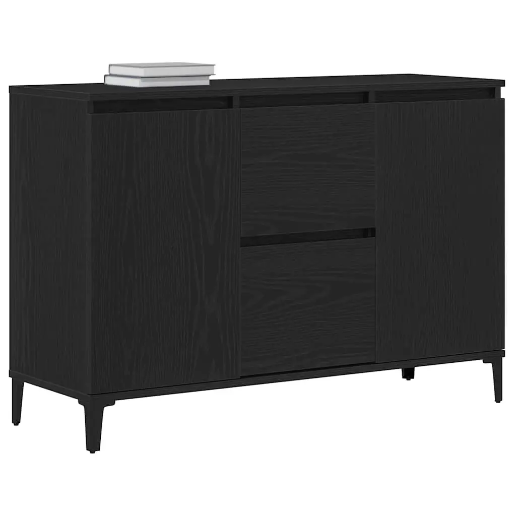 Sideboard Black 104cm Engineered Wood Flush Doors and Drawers