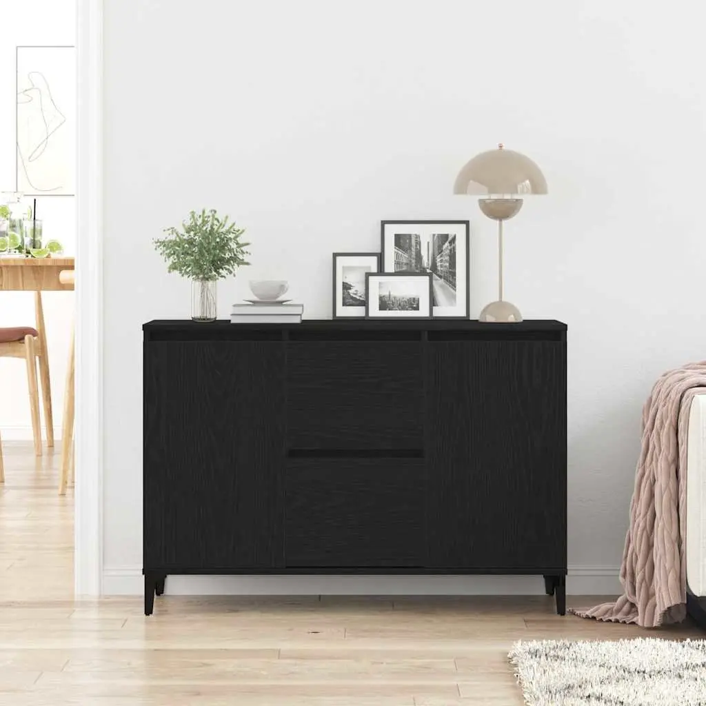 Sideboard Black 104cm Engineered Wood Flush Doors and Drawers