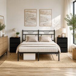 Compact Black Oak Bedside Cabinet Set for Easy Use