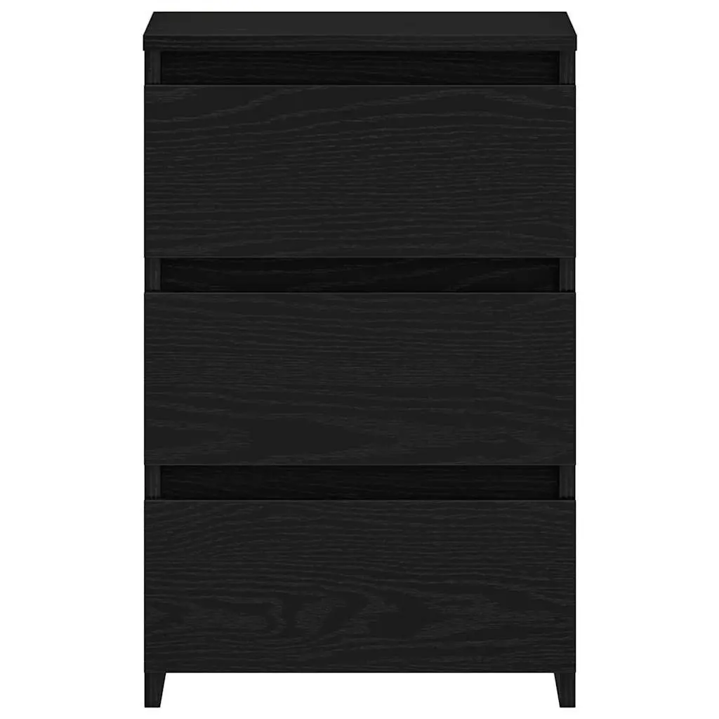 Bedside Cabinet 2 pcs Black Oak Engineered Wood Compact Nightstand with Drawer