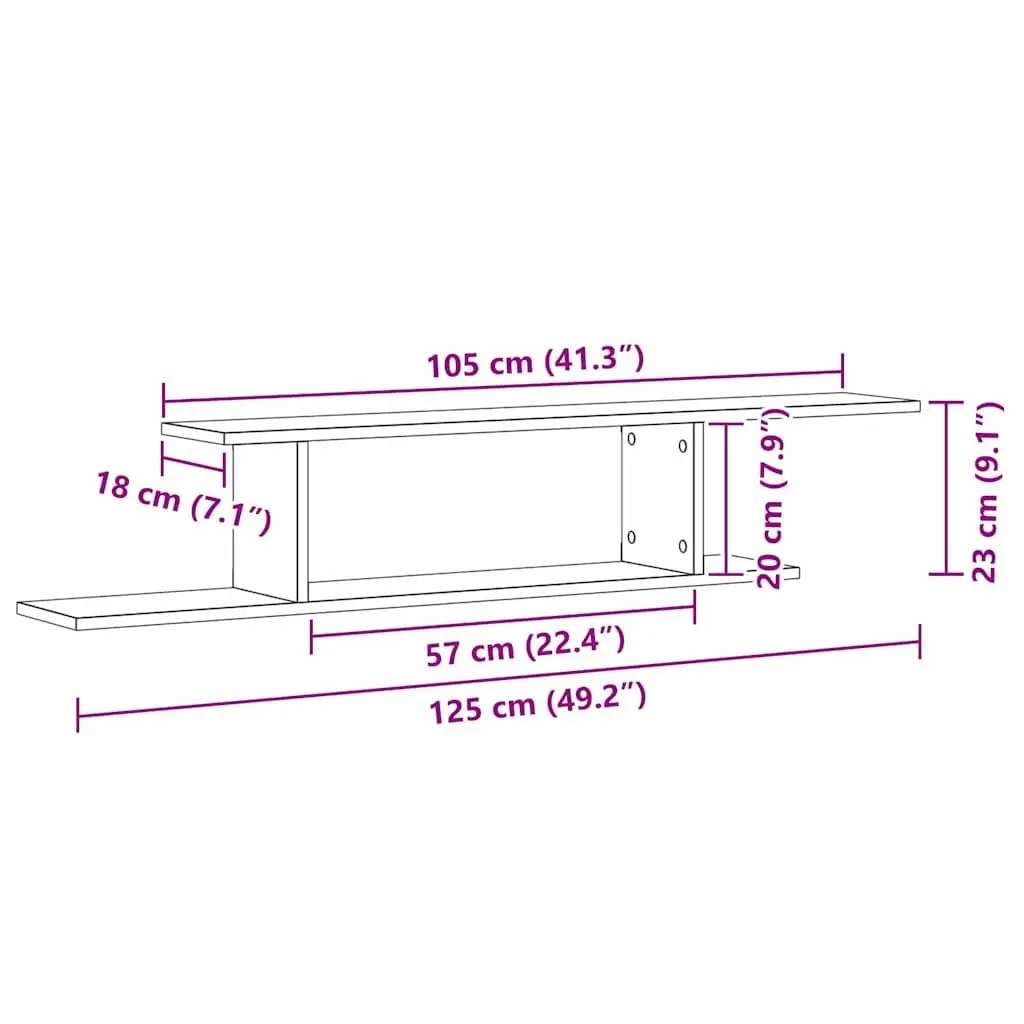 Wall-mounted TV Shelf Black Oak Modern Living Room Storage Display Unit 125cm