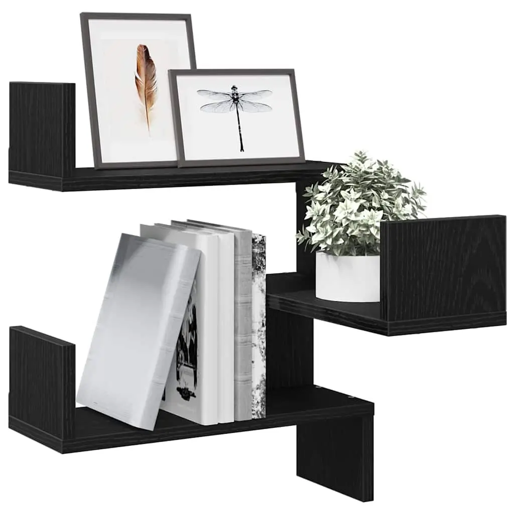 Wall Mounted Shelf Black Oak 40cm x 40cm x 49.5cm Contemporary Storage Display