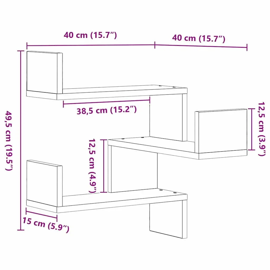 Wall Mounted Shelf Black Oak 40cm x 40cm x 49.5cm Contemporary Storage Display