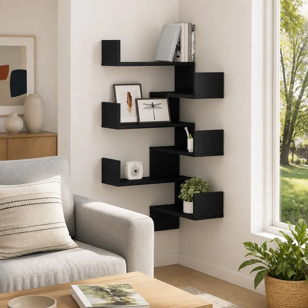 Wall Shelf Black Oak 40 x 40 x 49.5 cm Modern Storage Display Unit 2 Pieces