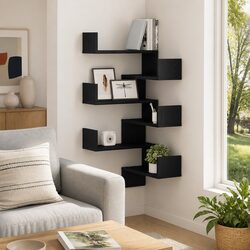 Concise Black Oak Wall Shelf Set Overview