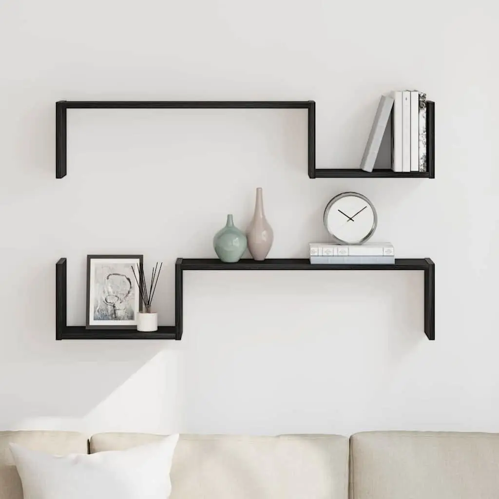 Wall Shelf 2 Pieces Black Oak 100 x 15 x 20 cm Modern Storage Display Shelves